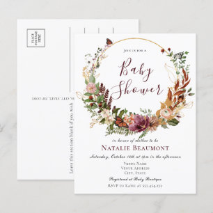 Begroting Rustige Herfst Floral & Greenery Baby sh Uitnodiging Briefkaart
