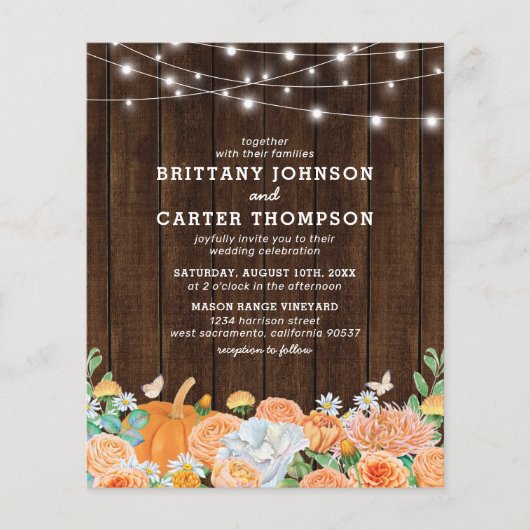 Begroting Rustige Herfst Floral Wedding Uitnodigin (Voorkant)