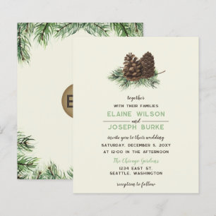 Begroting Rustige Winter Pine Cone Wedding Uitnodi
