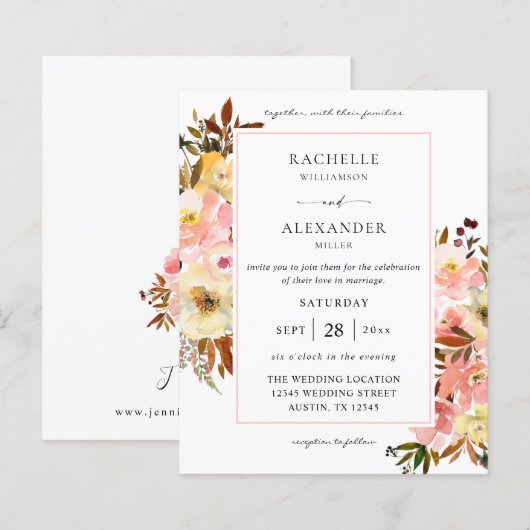 Begroting Snoep Roze en Gele Floral 2 Weddenschap (Voorkant / Achterkant)