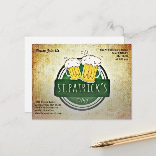 Begroting St Patrick's Day Party Irish Brew Paper Briefkaart (Voorkant / Achterkant in situ)