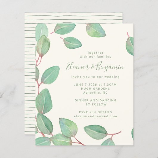 Begroting Stijlvol Eucalyptus Greenery Script Wedd (Voorkant / Achterkant)