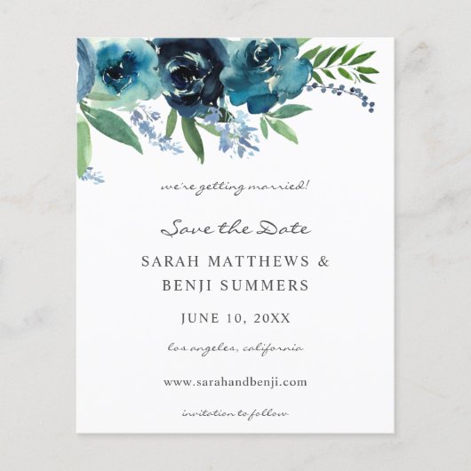 Begroting Stusty Blue 2 Floral Save the Date 2 Flyer (Voorkant)