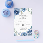 Begroting Stusty Blue & Blue Floral Wedding Large Flyer (Enkel)