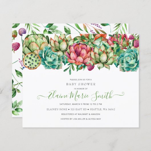 Begroting Succulent unisex Baby shower Invitation (Voorkant / Achterkant)
