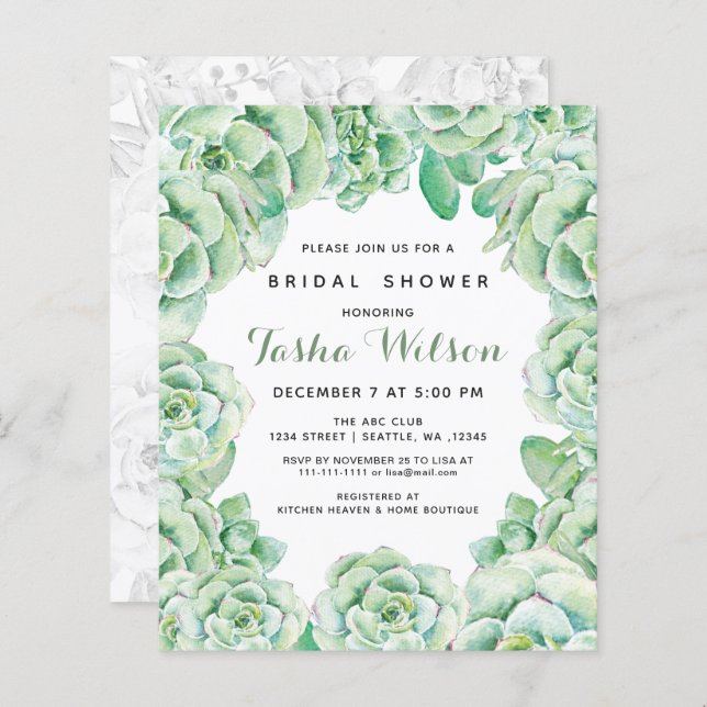 Begroting Succulents Bridal Shower Invitations (Voorkant / Achterkant)