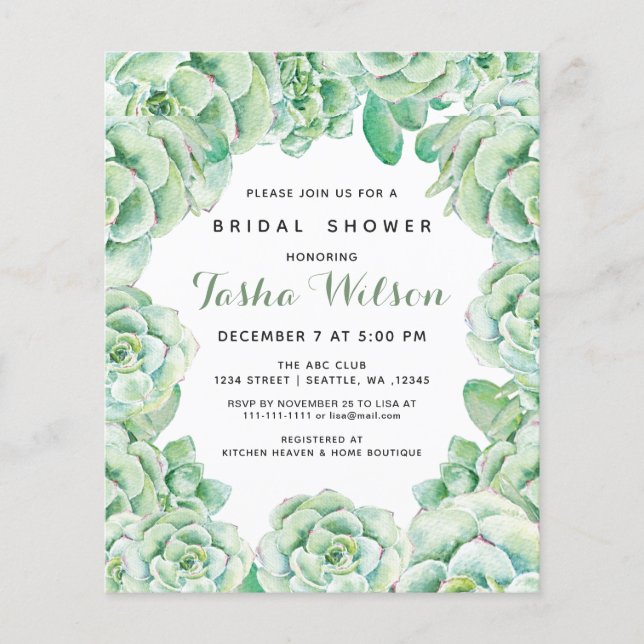 Begroting Succulents Bridal Shower Invitations (Voorkant)