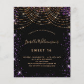 Begroting Sweet 16 zwart paars glitterstofgoud (Voorkant)