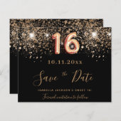 Begroting Sweet 16 zwarte glitter behalve datum (Voorkant / Achterkant)