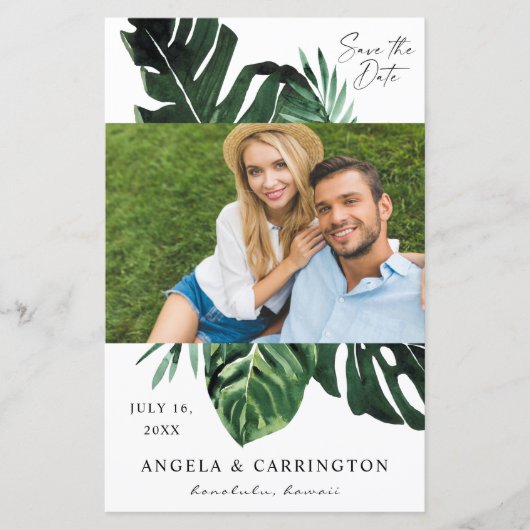 Begroting Tropical Palm Leaf Photo Save the Date - (Voorkant)