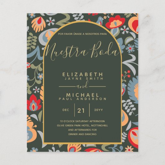 BEGROTING Tweetalig Spaans Engels Bruiloft Huwelij Flyer (Achterkant)