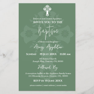 Begroting Uitnodiging Bloemen Kruisdoop Fern Groen Flyer