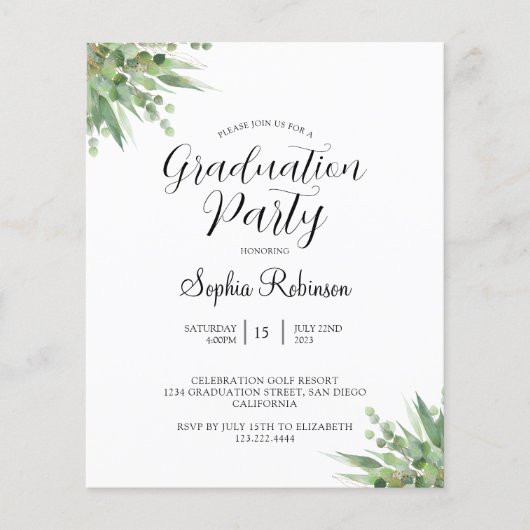 Begroting Uitnodiging Eucalyptus Graduation Party (Voorkant)