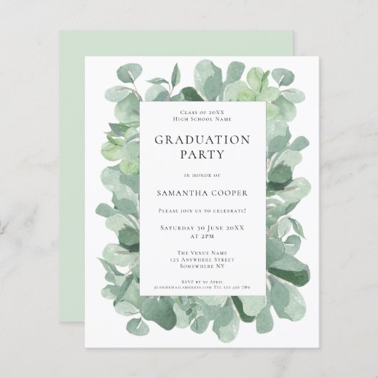 Begroting Uitnodiging Eucalyptus Sage Graduation P (Voorkant / Achterkant)
