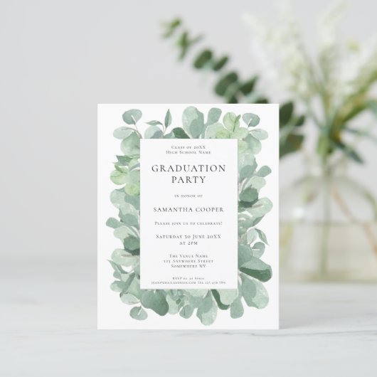 Begroting Uitnodiging Eucalyptus Sage Graduation P (Staand voorkant)