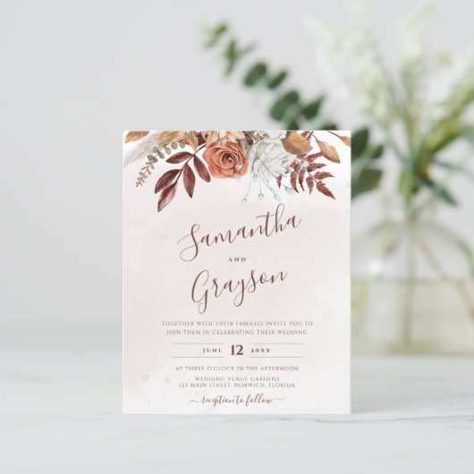 Begroting Uitnodiging tot neutrale Boho Floral Wed (Staand voorkant)