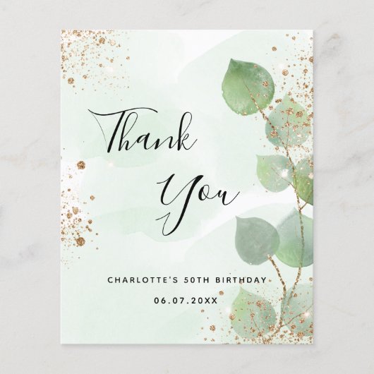 Begroting verjaardag eucalyptus glitter dank je cr (Voorkant)