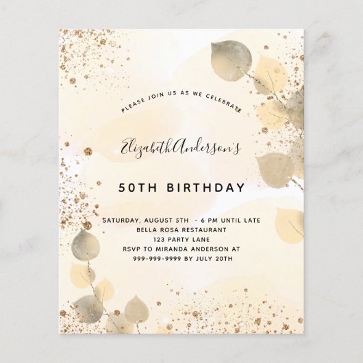 Begroting verjaardag eucalyptus glitter gouden her (Voorkant)