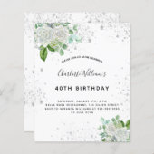 Begroting verjaardag floral Silver glitter uitnodi (Voorkant / Achterkant)