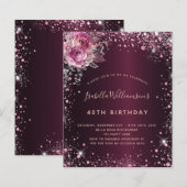 Begroting verjaardag glitter florale uitnodiging (Voorkant / Achterkant)