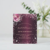 Begroting verjaardag glitter florale uitnodiging (Staand voorkant)