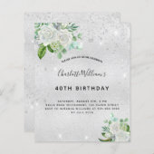 Begroting verjaardag zilverglitter floral greenery (Voorkant / Achterkant)