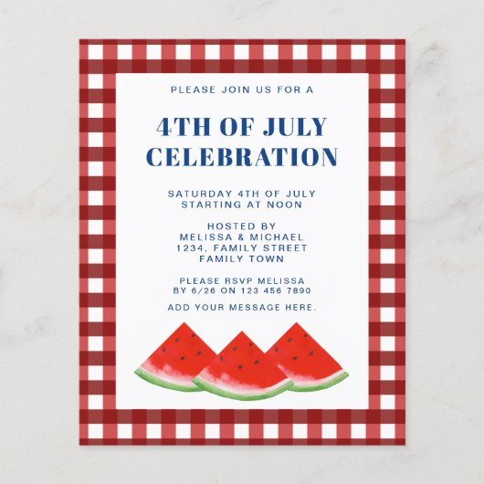 Begroting vierde van juli uitnodiging tot herroepi flyer (Voorkant)