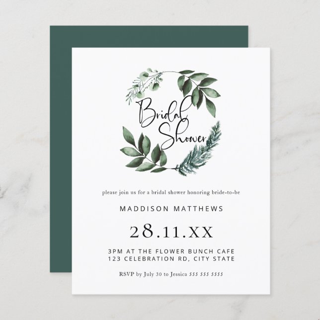 Begroting Waterverf Greenery Wreate Vrijgezellenfe (Voorkant / Achterkant)