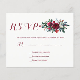 Begroting winter burgundy floral bruiloft rsvp car