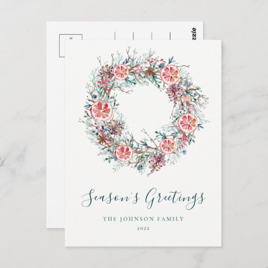 Begroting Winter Greenery Season's Greetings Briefkaart (Voorkant / Achterkant)