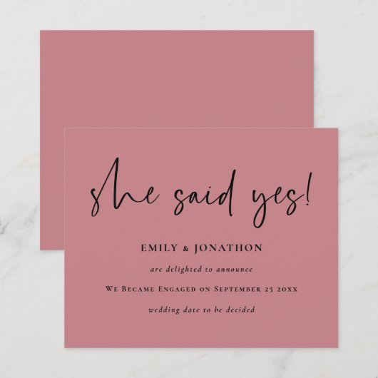 Begroting Ze zei ja roze Verloving aankondiging (Voorkant / Achterkant)