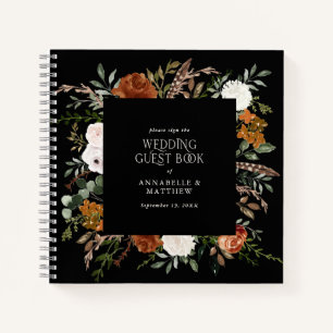 Begroting zwarte florale bruiloft gastenboek rusti notitieboek