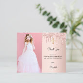 Begrotingbevestiging blush glitter foto bedankt (Staand voorkant)