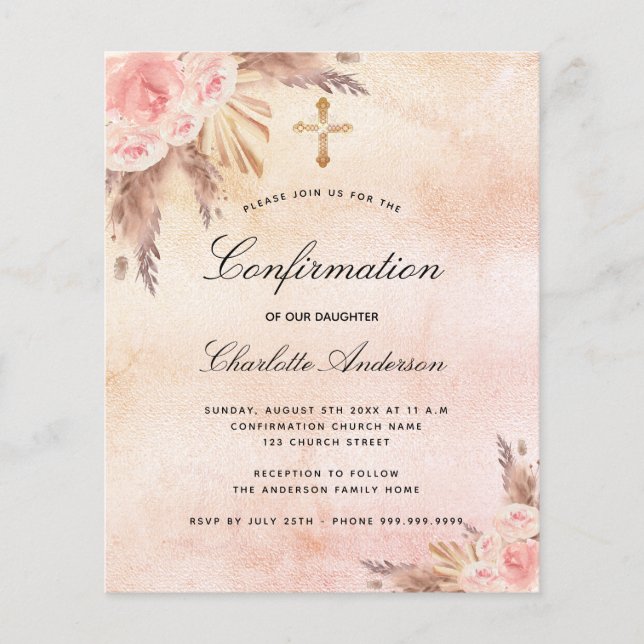 Begrotingbevestiging blush roos pampas grasbloem (Voorkant)