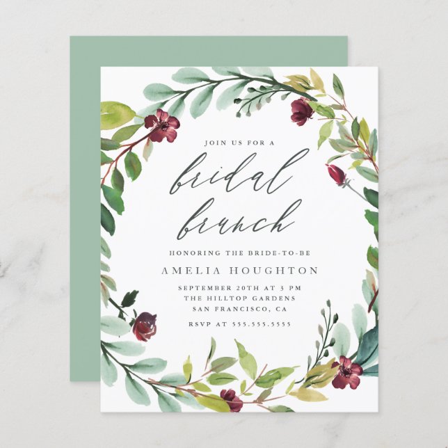 Begrotingsafval met handgeschreven bridal Brunch (Voorkant / Achterkant)