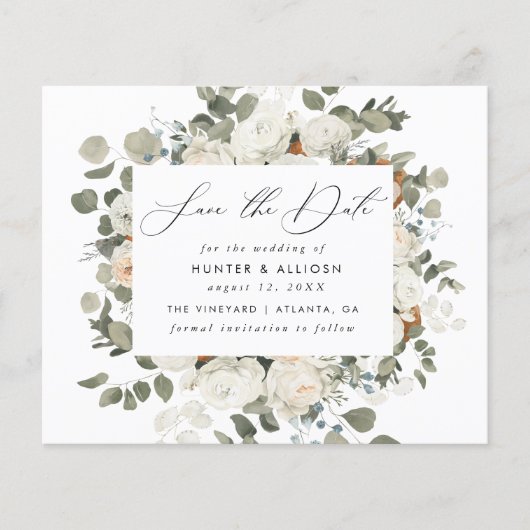 BEGROTINGSBEELD White Floral Save the Date Flyer (Voorkant)