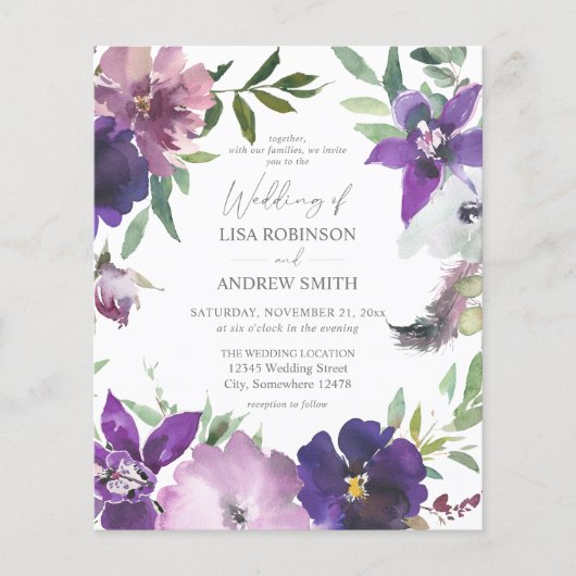 BegrotingsPaars - Lavender & Violet Floral Wedding Flyer (Voorkant)