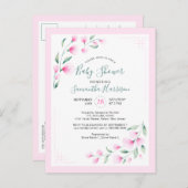 Begrotingsroze Waterverf Florence Baby shower Uitnodiging Briefkaart (Voorkant / Achterkant)