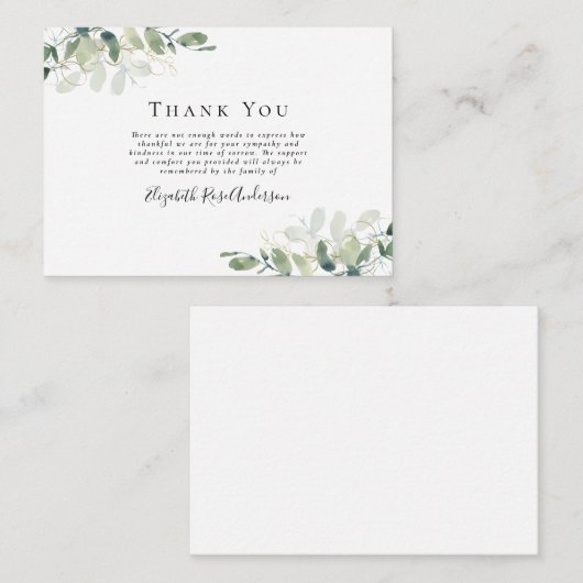 Begrotingssympathie Eucalyptus Funeral Dank u wel Notitiekaartje (Voorkant / Achterkant)