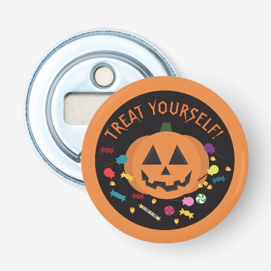 Behandel jezelf! button flesopener (Voorkant)