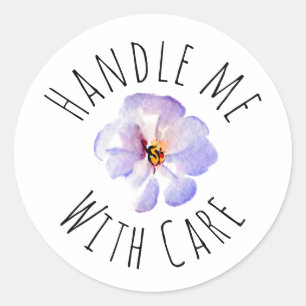 Behandel me met zorg Waterverf Blauwe Bloemen Ronde Sticker
