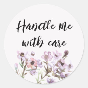 Behandel me met zorg - Waterverf Paarse Bloemen Ronde Sticker