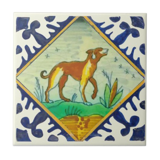 Behandelde Dog 17th Century Delft Reproduction Tegeltje (Voorkant)