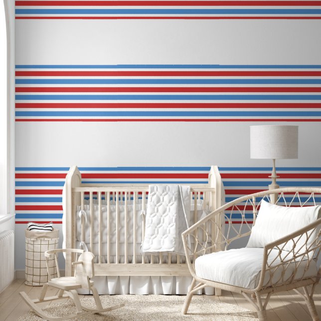 Behang Blauw Rood & Wit Stripe (Kinderen)