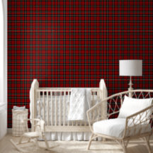 Behang - Diep rood en groen tartan