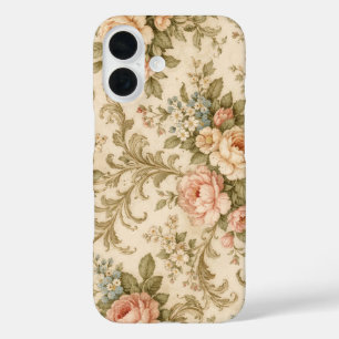 Behang met vintage bloempatroon iPhone 16 hoesje