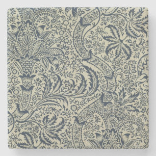 Behangselpapier met marineblauw zeewier stenen onderzetter