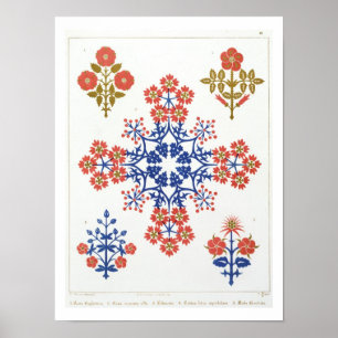 Behangselpapier, met viliet, iris en tulpenmotief, poster