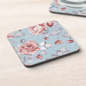Behangselpatroon van roze rozen 2 bier onderzetter (Linkerzijde)