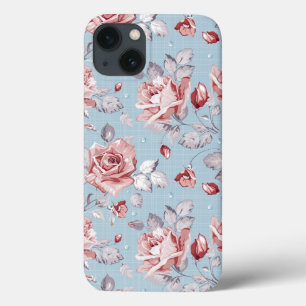 Behangselpatroon van roze rozen 2 iPhone 13 hoesje